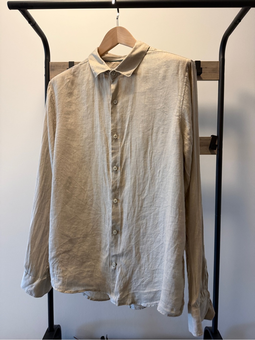 Ike Behar - Beige Mushroom Pure Linen Long Sleeve Shirt